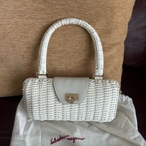 Salvatore Ferragamo Cream Woven Shoulder Bag